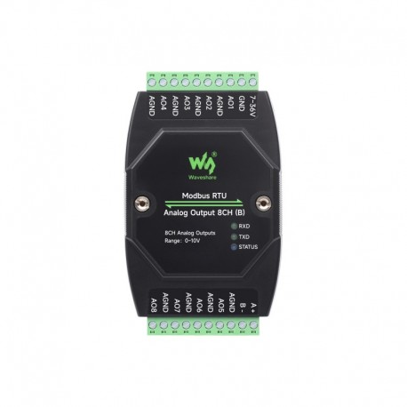 Industrial Modbus RTU Analog Output 8-Ch, RS485, 12-bit DA Conversion, Rail-Mount Support