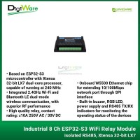 Industrial 8 Channel ESP32-S3 WiFi Relay Module, isolated RS485 Xtensa 32-bit LX7 Dual core With Multiple Isolation Protection