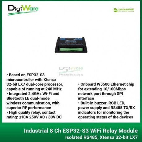 Industrial 8 Channel ESP32-S3 WiFi Relay Module, isolated RS485 Xtensa 32-bit LX7 Dual core With Multiple Isolation Protection