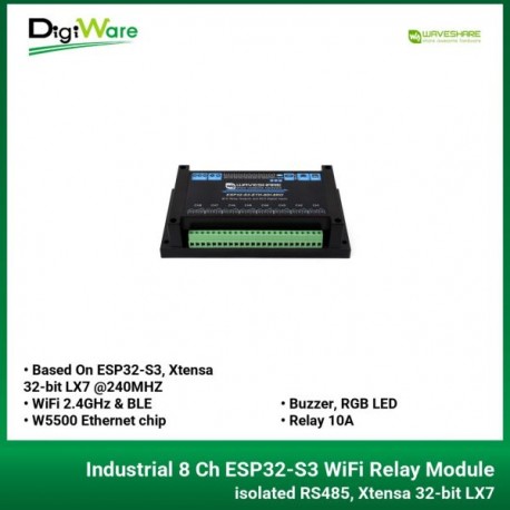 Industrial 8 Channel ESP32-S3 WiFi Relay Module, isolated RS485 Xtensa 32-bit LX7 Dual core With Multiple Isolation Protection