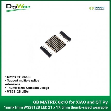 RGB MATRIX 6x10 for XIAO and QT Py 1mmx1mm WS2812B LED 21 x 17.5mm thumb-sized wearable