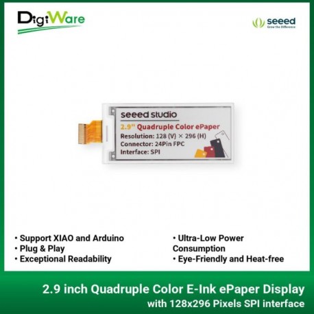 2.9 inch Quadruple Color E-Ink ePaper Display with 128x296 Pixels SPI interface Support XIAO and Arduino