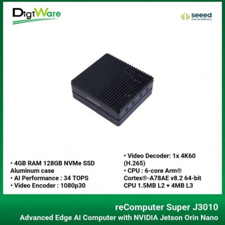 reComputer Super J3010 Advanced Edge AI Computer with NVIDIA Jetson Orin Nano 4GB RAM 128GB NVMe SSD Aluminum case