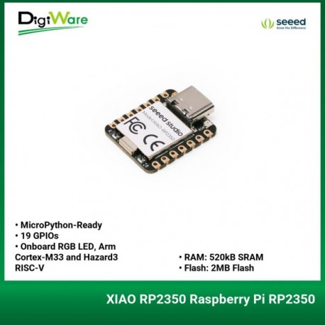 XIAO RP2350 Raspberry Pi RP2350, MicroPython-Ready, 19 GPIOs, Onboard RGB LED, Arm Cortex-M33 and Hazard3 RISC-V