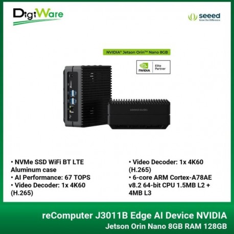 reComputer J3011B Edge AI Device NVIDIA Jetson Orin Nano 8GB RAM 128GB NVMe SSD WiFi BT LTE Aluminum case