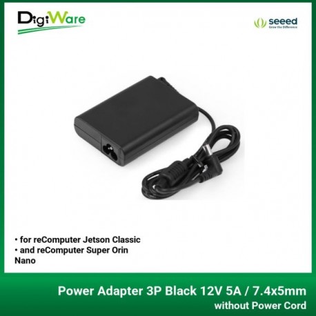 Power Adapter 3P Black 12V 5A / 7.4x5mm without Power Cord for reComputer Jetson Classic and reComputer Super Orin Nano