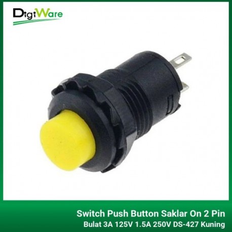 Switch Push Button Saklar On 2 Pin Bulat 3A 125V 1.5A 250V DS-427 Kuning