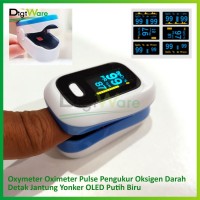 Oxymeter Oximeter Pulse Pengukur Oksigen Darah Detak Jantung Yonker OLED Putih Biru